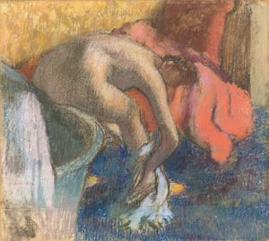 Etter badet tørker kvinnen benet hennes av Edgar Degas