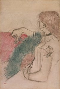 På teatret, Woman with a Fan, 1880 av Edgar Degas