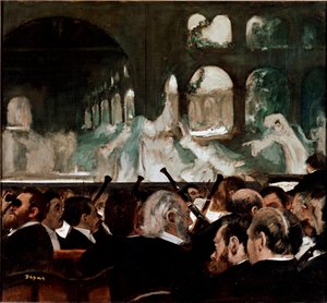 Ved balletten Robert le Diable”” de Meyerbeer”” Ballett komponert av Jakob (Giacomo) Liebmann Meyerbeer (1791-1864) og Eugene Scribe. Tilskuere på første rad. Maleri av Edgar Degas (1834-1917) 1876 Søn. 75x81 cm London, Victoria and Albert Museum av Edgar Degas