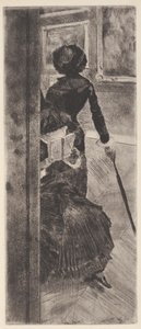 På Louvre: Maleri (Mary Cassatt) (etsing og akvatint) av Edgar Degas