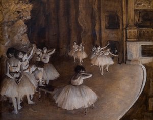 Ballettrepetisjon på scenen. 1874. Olje på lerret. av Edgar Degas