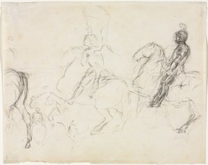 Kampscene med pansrede figurer på hesteryggen (recto) av Edgar Degas