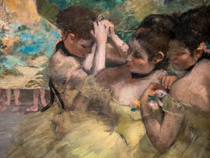 Bak kulissene (detaljer) (også kjent som "Gule dansere"). 1874-1876. Olje på lerret. av Edgar Degas