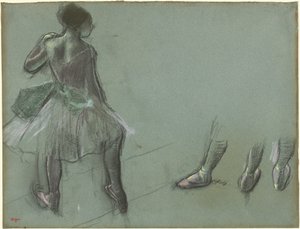 Danser sett bakfra og tre studier av føtter av Edgar Degas