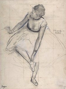 Danser justerer skoen (ballerina). Tegning av Edgar Degas (1834-1917) New York City. Metropolitan Museum of Art. av Edgar Degas