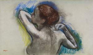 Danser som justerer skulderremmen, ca. 1895-1900 (kull og pastell på papir) av Edgar Degas