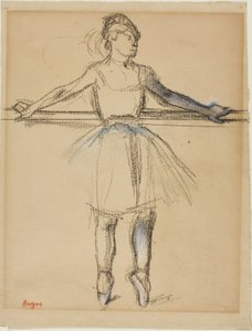 Dancer at the Bar (on Point), c.1885 (charcoal with pastel and estompe on tan laid paper)   1426600   no       norwegian Successfully Translated  Original: Bellows with Relief, early 16th century. Translat: Bellows with Relief, early 16th century. 1136306  av Edgar Degas