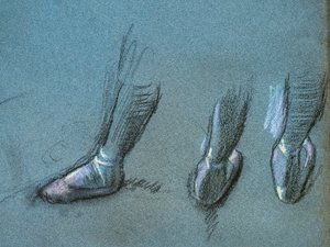 Danser fra rygg og trefotstudier (detalj). Omkring 1878. Kull og pastell på papir av Edgar Degas