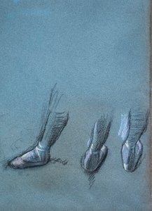Danser fra rygg og trefotstudier (detalj). Omkring 1878. Kull og pastell på papir av Edgar Degas
