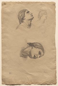 Fire studier av hodet til en ung italiensk kvinne av Edgar Degas