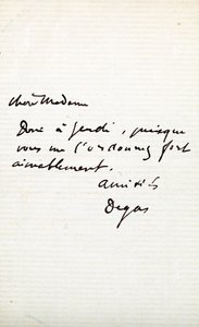 Brev fra kunstneren til Berthe Morisot (1841-95) av Edgar Degas