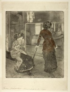 Mary Cassatt ved Louvre: Det etruskiske galleriet, 1879-80 av Edgar Degas