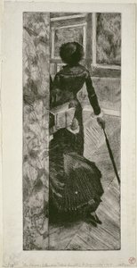 Mary Cassatt i Paintings Gallery på Louvre, 1879-80 av Edgar Degas