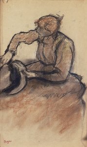 Milliner trimmer en hatt, ca. 1898 av Edgar Degas