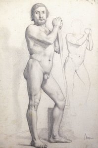 Naken mann Stående; Homme nu Debout, ca. 1856 av Edgar Degas