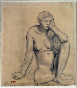 Naken kvinne sittende Studie for «Scene de guerre au Middle Ages»» Tegning av Edgar Degas (1834-1917) Dim. 0,27 x 0,31 m Paris. Museet Louvre