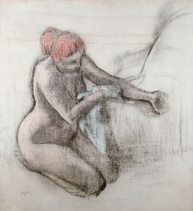 Naken kvinne som tørker seg etter badet, ca. 1898