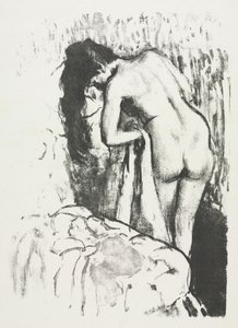 Naken kvinne står og tørker seg av Edgar Degas