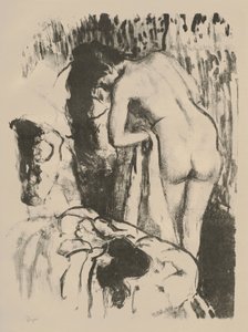 Naken kvinne stående, tørker seg, ca. 1891-92 (litho på vevd papir)