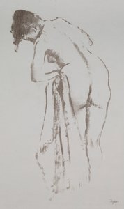 Naken kvinne med håndkle, stående av Edgar Degas