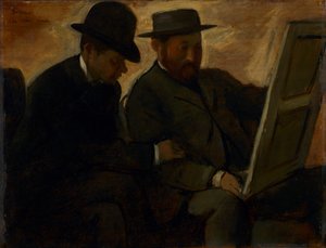 Paul Lafond og Alphonse Cherfils undersøker et maleri, ca. 1878-1880 av Edgar Degas