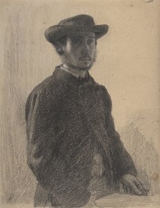 Selvportrett, ca. 1857 (svart kritt og grafitt med hvitt på beige vevd papir)