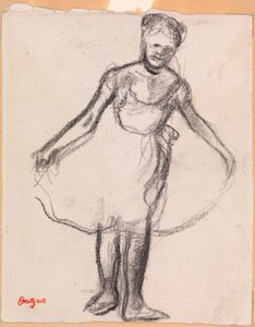 Stående Danser Holder Tutu-skjørt av Edgar Degas