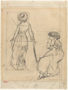 Studie for Mary Cassatt ved Louvre [recto], ca. 1879. av Edgar Degas