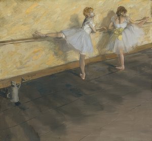 Dansere øver på stangen. 1877 av Edgar Degas