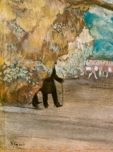 The Curtain (detalj). Rundt 1881. Pastell på kull og monotypi, festes på papp. av Edgar Degas