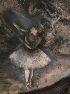 The Master of Ballet (detalj) (utført i samarbeid med Ludovic Lepic). 1876. Monotypi i svart blekk med hvite kritthøydepunkter av Edgar Degas