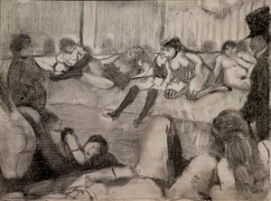 Salongen. 1879. Monotypi har svart blekk, pastellfarger. av Edgar Degas