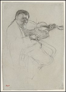 Fiolinisten, Studie for "The Rehearsal", ca.1879 av Edgar Degas
