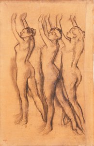 Tre dansere i bodysuits, med løftede armer, av Edgar Degas