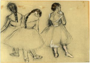 Tre dansere: kull og pastell på papir (ca. 1880) av Edgar Degas (1834-1917) - privat samling - dans, ballett, tutu, tøfler, opera - hår, hår - av Edgar Degas