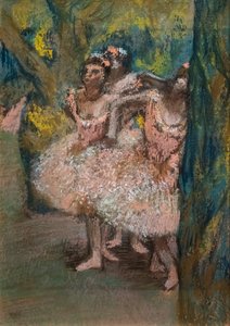 Tre dansere i lakseskjørt. 1904-1906. Pastell på maruflepapir på papp. av Edgar Degas
