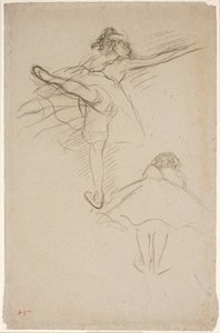 To studier av kvinnelige dansere. Over danser stående på venstre ben; under, foroverbøyd danser sett bakfra av Edgar Degas