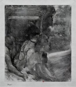 Til teateret. Rundt 1878. Monotype har svart blekk fra Kina. av Edgar Degas