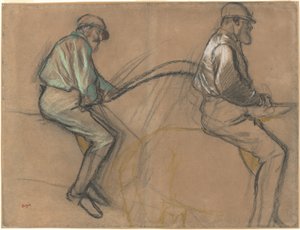 Two Studies of a Jockey, ca. 1884 (kritt, kull og pastell på brunt papir) av Edgar Degas