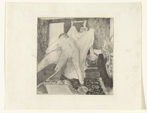 Kvinne går ut av badekaret og får håndkle fra kvinnen La Sortie du Bain av Edgar Degas