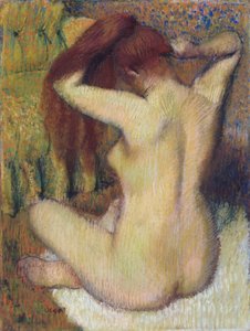 Woman Combing Her Hair, ca. 1888-90 (pastell på lysegrønt vevd papir festet til montering)