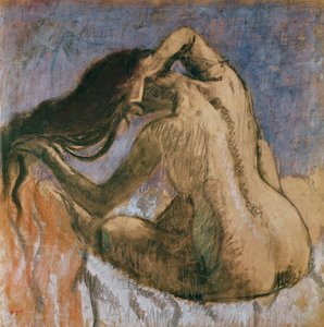 Kvinne som kjemmer håret, 1905-10 (pastell på papir)
