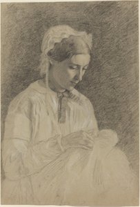 Kvinne broderer av Edgar Degas