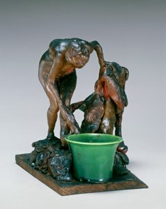 Kvinne som vasker venstre ben, ca. 1890-tallet. av Edgar Degas