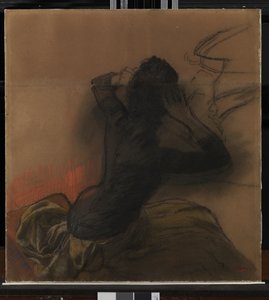 Kvinne som justerer håret, ca. 1884 av Edgar Degas