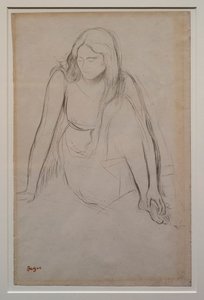 Kvinne sitter ved vannkanten. Rundt 1867-1868. Svart blyant på velinpapir. av Edgar Degas