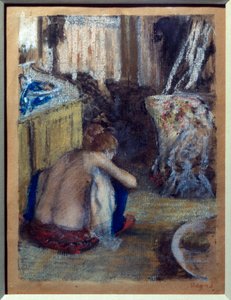 Kvinne på huk Pastell på monotypi av Edgar Degas (1834-1917) 1877 Søn. 0,18x0,14 m Paris, musee d