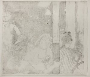 Kvinner foran en kafé, kveld, ca. 1877 (monotype beslektet på elfenbensvevet papir) av Edgar Degas