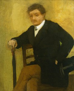 Ung mann sitter med jakke og paraply; Ung mann sitter med jakke og paraply, ca. 1864-1868 av Edgar Degas