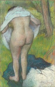 Ung kvinne kler seg av Edgar Degas
